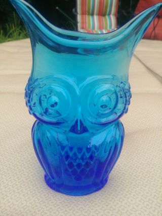Vintage Rainbow Viking Glass Blue Owl Vase