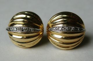 Fine Vintage 14k Yellow Gold Diamond Big Round 5/8 " Pierced Earrings 3g