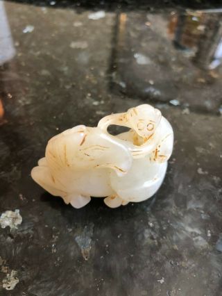 Antique Chinese Hand Carved Jade Horse With Monkey Figure