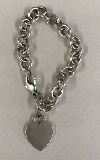 Authentic Vintage Tiffany & Co Sterling 925 Link Bracelet With Heart Charm Tag