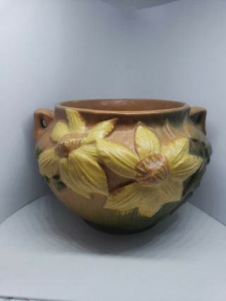 Vintage Roseville Pottery Clematis Flower Jardiniere Planter Pot 667 - 4 Usa