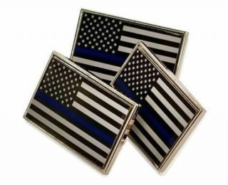 3 Pack Of Thin Blue Line American Flag Police Cop Support Lapel Pins Tie Tacks