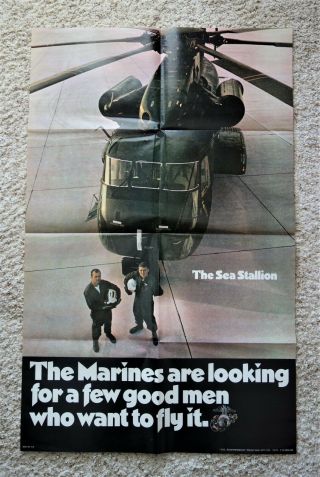U.  S.  Marine Corps Recruiting Poster Vietnam War 1973 Sea Stallion Vtg.