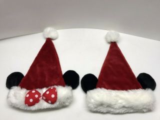 Disney World Disneyland Minnie & Mickey Mouse Christmas Bow Santa Hats - Adult