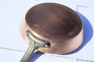 Large Vintage Copper Frying Pan With Cast Iron Handle 10.  5inch 2mm 4lbs