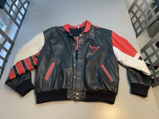 Vintage 90s Chicago Bulls Reversible Leather/ Satin Jacket Xxl