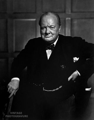 1941 Yousuf Karsh Vintage Duotone Photo 11x14 Winston Churchill Portrait Smiling