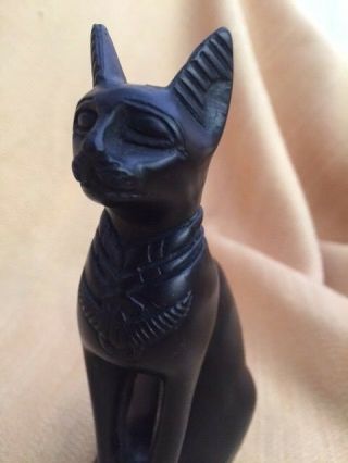 Egyptian Bastet Black Cat Goddess Resin Statue Fr Egypt 5.  5 " Unique Gift