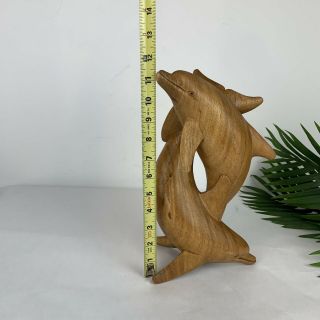 LARGE 11.  5” Hand Carved Wooden 2 Dolphins Frolicking Statue Figuring 2