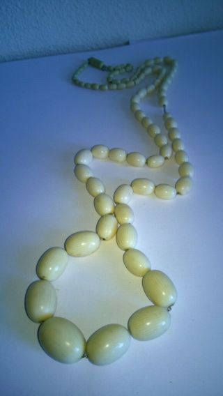 Art Deco Vintage Graduated Carved Chinese Bovine Bone Bead Necklace 34 " M110