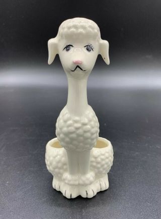 Vintage Rare White Ceramic Poodle Dog Figurine Lipstick Holder.