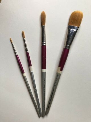 4 Vintage Kolinsky Plus Sable Liquitex Watercolor Brushes 2,  4,  12 & 1 "