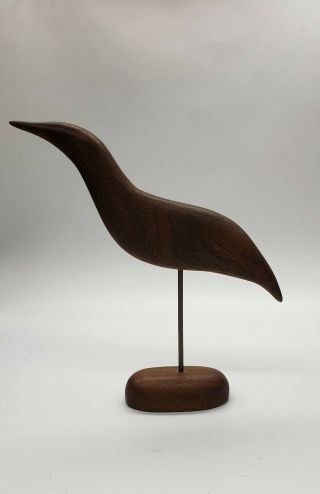 Vintage Mcm Stylized Wood Carved Bird Figure 7 " Tall Slim One Leg