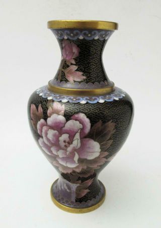 Impressive Vintage Chinese Cloisonne Vase Peony Flower Pattern