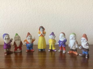 Complete Set Vintage 1930’s Snow White 5 " & 7 Dwarfs 4” Bisque Figurines Disney