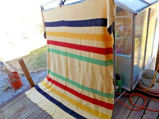 1950s Polar Star Hudson Trader Camp Wool Blanket 4 Stripe Point 76x86 Vtg Usa