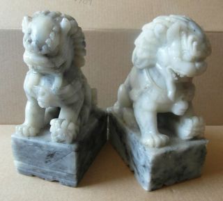 Classic Chinese Hand Carved Temple Dogs Hard Stone Jade.  Fine Quality