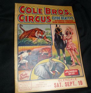 Vintage 1930s Cole Bros Circus Program With Clyde Beatty Animal Exhibits Wow