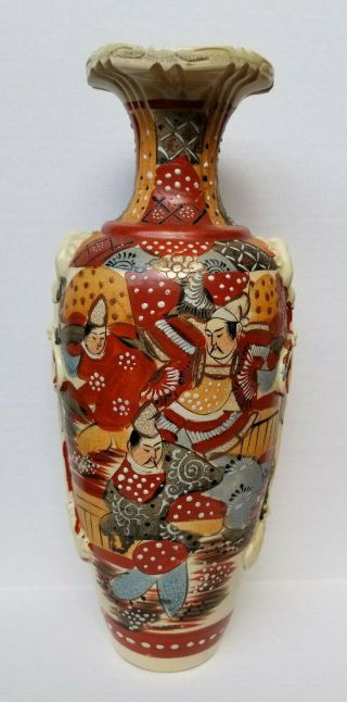Antique Large Japanese Meiji Period Satsuma Vase 15.  5 " Tall