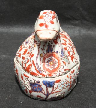 Antique Vintage Chinese Canton Imari Porcelain Hand Painted Lidded Duck Bird Box 2