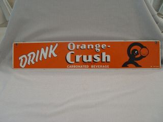 Vintage Drink Orange Crush Soda Metal Advertising 15.  75 " Sign With Crushy Guy