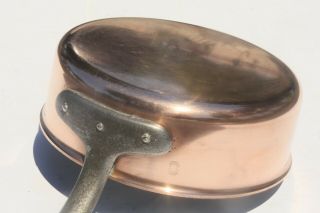 VINTAGE French Copper Saute Pan Stamped Tin Lined With Double Rim 9.  3inch 4.  6lb 2