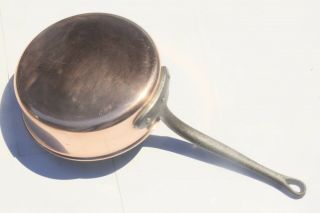 VINTAGE French Copper Saute Pan Stamped Tin Lined With Double Rim 9.  3inch 4.  6lb 3