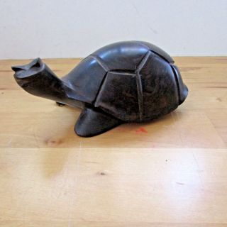 Vintage Hand Carved Iron Wood Turtle Figure Sculpture