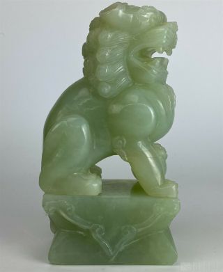 Vintage Chinese Export Carved Green Celadon Jade Foo Dog Lion Sculpture Nr Ncg