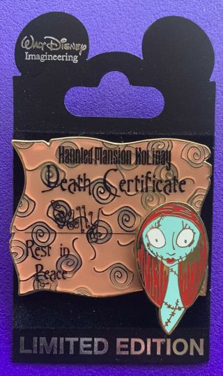 Wdi Rare Haunted Mansion Holiday Death Certificate Sally Limited Edition 300 Pin