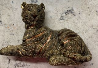 Vintage Hand Carved Wooden Tiger With Stipples Folk Art