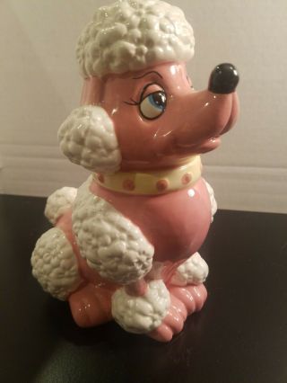 Vintage Ceramic Pink & White Poodle Dog Big Eyes Bank 8 X 6 Inches Adorable