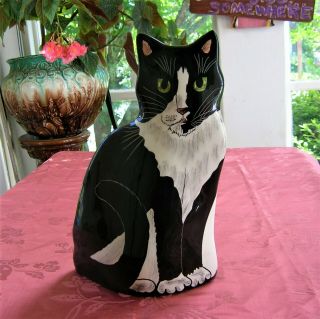 Cats By Nina Lyman Black And White Ceramic Cat Vase Sylvester Signed 11 " X7 "