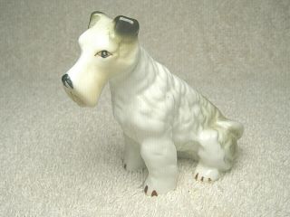 Vintage 4 " Glazed Ceramic Porcelain Schnauzer Dog Figurine White Gray