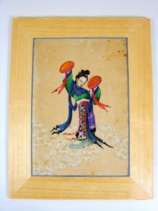Antique Chinese Danser Woman Portrait Painting Watercolor Ink Gouache Rice Paper