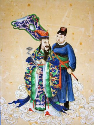 Antique Chinese EMPEROR Portrait Painting Watercolor Ink Gouache Rice Paper 2