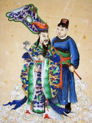 Antique Chinese EMPEROR Portrait Painting Watercolor Ink Gouache Rice Paper 3