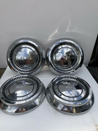 Vintage Set Chevrolet Dog Dish Wheel Hub Caps Bowtie 1960 