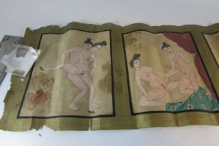 Vintage Estate Asian Ancient Japan Erotic Scroll Painting Signed Marked