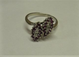 Estate Jewelry Vintage Ruby & Diamond Cluster Ring 14k Solid White Gold Size 7