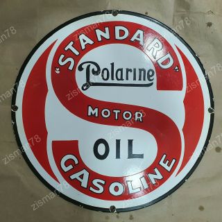 Standard Polarine Motor Oil Vintage Porcelain Sign 30 Inches Round