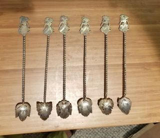 (6) Indonesian Vintage Hand Made Silver Figural Engraved Wayang Puppets Spoons