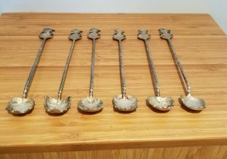 (6) INDONESIAN VINTAGE HAND MADE SILVER FIGURAL ENGRAVED WAYANG PUPPETS SPOONS 2