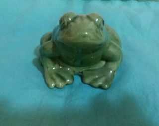 Vintage Art Pottery Green Glaze Frog Shaped Flower Frog With Holes For Flowers