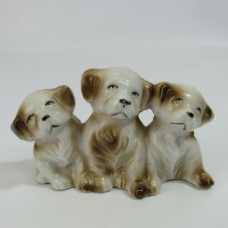 Vintage Porcelain Figure Three Dogs Puppies Made In Japan 4 " Figurine