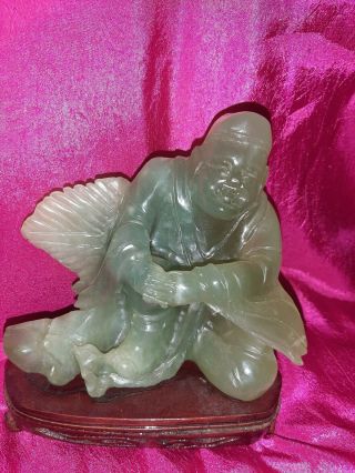 Chinese Carved Green Jade Buddha