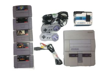 Nintendo Entertainment System Snes Console & With 5 Games
