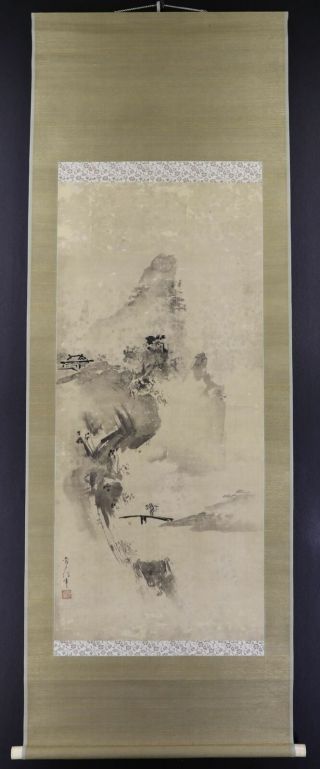 Japanese Hanging Scroll Art Painting Sansui Landscape Kano Tsunenobu E2567