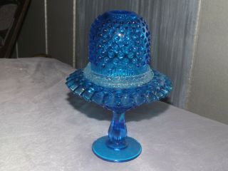 Vintage Fenton Blue Hobnail 3 Piece Footed Fairy Lamp Light
