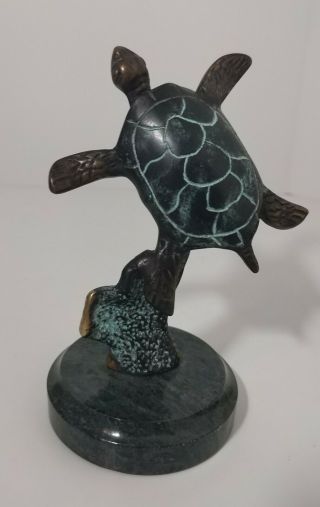Spi Gallery Brass With Bronze Finish Sea Turtle Swimming Figurine Marble Base